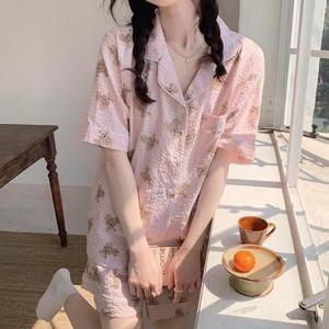 [홀리지]에트윈 여름 심플 곰돌이 패턴 시어서커 홈웨어 파자마