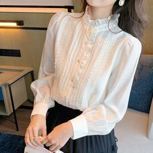 [블랙퀸]아리아 프릴 레이스 셔링 핀턱 블라우스 blk002981