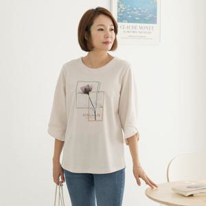 엄마옷 마담4060 여름티셔츠로즈라운드반팔-QTE2504024-