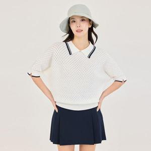 [제이투제이]여성골프웨어 텍스처 커버핏 카라 니트