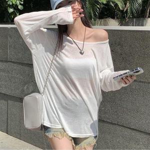 시스루티 티셔 루즈핏 커버업 여자 오프숄더 여름긴팔 WFKBXPA