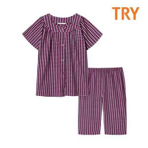 [트라이]TRY 여성 선염 구김지 반팔 잠옷세트 파자마 실내복