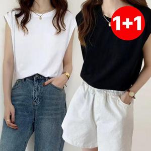 [더봉][1+1 / 총2장] 심플 베이직 라운드 캡 민소매 티셔츠