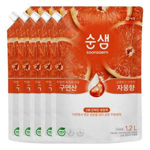 순샘 구연산X자몽 주방세제 리필 1.2L X 5개 WFLMQXM