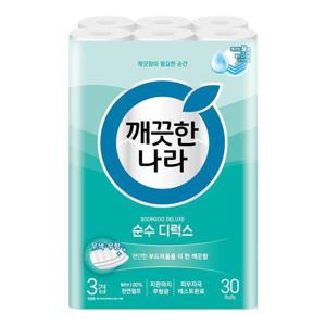 갤러리아_깨끗한나라 순수 디럭스 천연펄프 3겹 화장지 30m 30롤