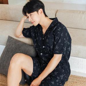 [기타브랜드]남자 면잠옷 쿨 냉감 여름 반팔 홈웨어 잠옷 세트 IMHS4231