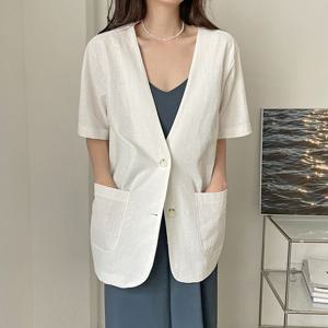아이우먼 버튼브이넥린넨자켓 GOK022M206 빅사이즈