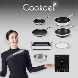 블랙큐브 쿡셀 홀로그램큐브팬 실속세트(프라이팬22cm, 프라이팬28cm, 소테팬28cm)+ 궁중팬28cm+사각멀티팬+28찜기+28유리뚜껑+쿡셀 인덕션
