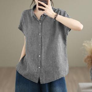 [블랙퀸] 린넨코튼 데일리 잔체크 반소매 셔츠 blk004804
