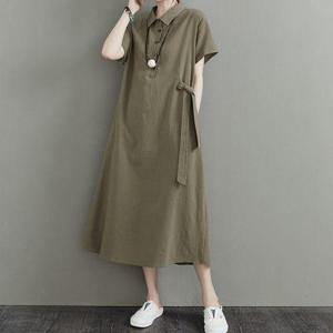 아레니아 여름 원피스 빅사이즈 롱 린넨 임산부 가을 엄마 반팔 면 여성 중년 데일리룩 칼라 K1879