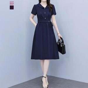 [퀸이즈] [~88까지]러더 허리스트링 버튼 스판 반팔 원피스
