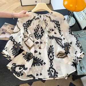 [블랙퀸] 모로칸 에스닉 태슬 타이 블라우스 blk004687