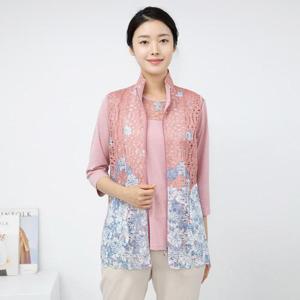 엄마옷 펀칭나염 조끼 7부앙상블세트 614BNM265 중년여성/50대/60대/마담/빅사이즈/할머니옷