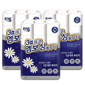 삼정펄프 리빙 3겹데코 엠보싱 화장지 30롤x3 (총 90롤)/휴지/두루마리화장지/롤휴지