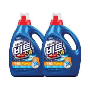 [라이온코리아]비트 딥클린 파워 액체 세탁세제 드럼용 3L 용기 2개