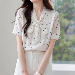 [블랙퀸] 도하트 리본 반팔 블라우스 blk004651