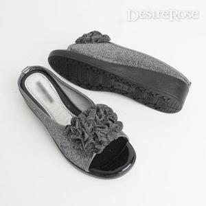 [디자이어로즈]여성 코르사주 여름 굽 캐주얼 슬리퍼 4cm