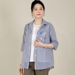 [애비뉴투지]엄마옷 고실한 얇은 세로 스트라이프 칠부 여름 남방 블라우스 셔츠 아우터 자켓 J08517