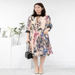 [모슬린]엄마옷 방울꽃 쉬폰레이스 플리츠원피스 613FGH426 마담/중년여성/빅사이즈/50대/60대