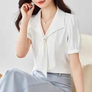 [블랙퀸] 스카프카라 쥬얼리 쉬폰 블라우스 blk004602