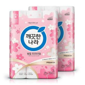 깨끗한나라 벚꽃 프리미엄 화장지 28m 30롤 2팩