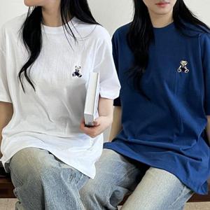 여자여름티 여성 오버핏 순 면 여름 테디베어 반팔 티셔츠