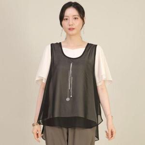 [애비뉴투지]엄마옷 보석 쉬폰 시스루 언발란스 트임 여성 라운드 여름 조끼 V05512