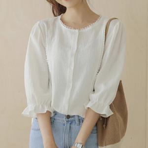 [블랙퀸] 미니레이스 7부 라운드넥 블라우스 blk004635