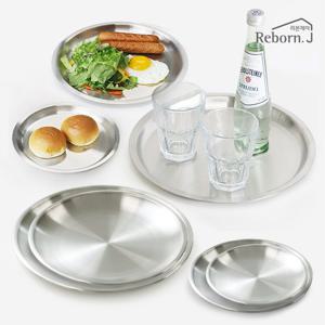 [리본제이]포스코 생산 최고급 스텐 304 원형접시 4종 + 원형 트레이 3종세트