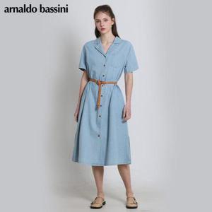 [아날도바시니(ARNALDO BASSINI)] (벨트) 사이드포켓 청 카라 원피스 (택가격: 118000원)
