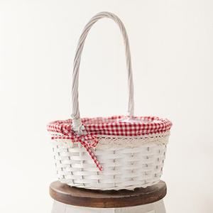 [1+1] 라탄 체크화이트 타원형 꽃바구니 25cm 인테리어 장식 소품 꽃꽂이 만들기