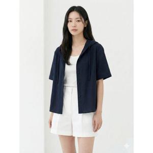 [크로커다일레이디]네이비 심플 허리스트링 후드 티셔츠 CLCMTS220