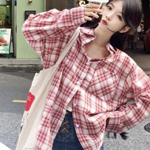 여자블라우스 오버핏 체크셔츠 체크 여성 가을 여름 남방