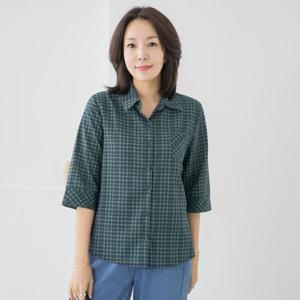 엄마옷 마담4060 데일리 캐주얼 심플 포일체크시어서커 반팔 셔츠-QBL2507045-
