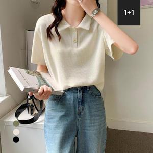 [카라][1+1] KARRA 와플카라버튼니트티셔츠_A3F0991_SET
