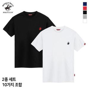 [진마니아][비버리힐즈폴로클럽] [2PACK] 매일 입는 기본템, 남여공용 자수로고 라운드 반팔 티셔츠
