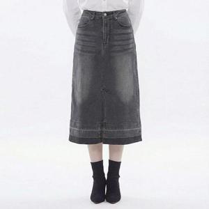 [로코엘라]더스티 앞슬릿 워싱 데님 롱 스커트