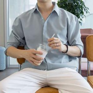 [M~2XL][5컬러] AF0595 오버핏 링클프리 실크 셔츠 구김없는 봄 가을 여름 미니멀 긴팔 남방