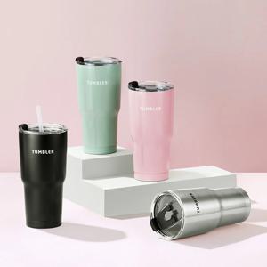 [1+1] 결로없는 이중진공 보온 보냉 컬러 스텐 빨대 텀블러 600ml