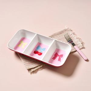 리본체리 멜라민 3칸 나눔접시