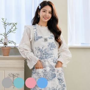 국내생산 여름 뜨왈 앞치마 예쁜 꽃무늬 명화 롱 원피스앞치마 신혼 주름 에이프런