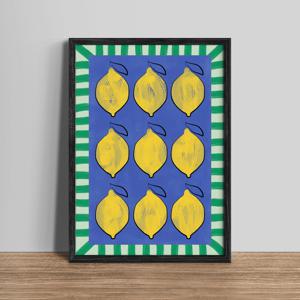 Poster&Frame - VY Lemons on Deep Blue - A3