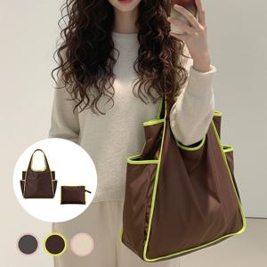 라인 파이핑 숄더백 방수 접이식 쇼퍼백 포켓 에코백 장바구니 쇼핑백 3color