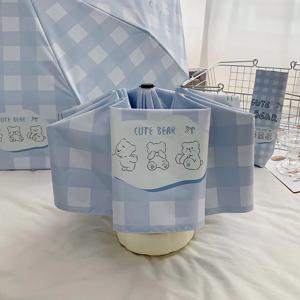 귀여운 큐트 베어 블루체크 3단접이식 자동 우산 양산