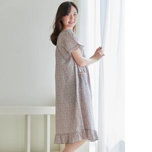 플라워 패턴 여성 순면 반팔 원피스 잠옷 5317D
