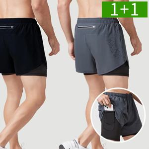 1+1 5부 남성 레깅스 반바지 여름 냉감바지 러닝 헬스 숏팬츠