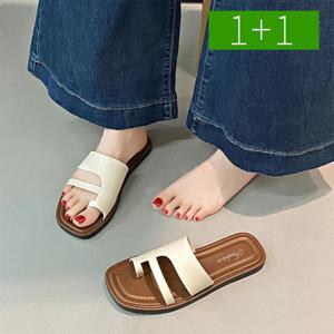 1+1 가죽 여성여름슬리퍼 발편한 오픈토 샌들 슬리퍼
