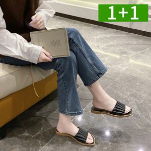 1+1 여성여름슬리퍼 캐주얼 발편한 주름 샌들 슬리퍼