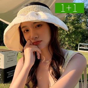 1+1 돌돌이썬캡 라탄 여성여름모자 챙넓은 자외선차단 햇빛가리개모자