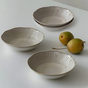 린넨베이지 플라워찬기 대 4P세트 MADE IN JAPAN